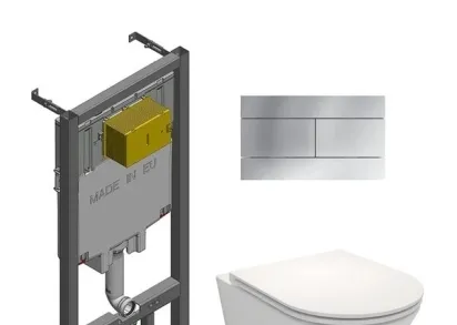 Инсталляция Jacob Delafon с безободковым унитазом Jacob Delafon Rodin+ E21749RU-01, крышка микролифт, клавиша хром, комплект